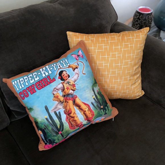 ✨ Western Retro Yippee Ki Yay Cowgirl Throw Pillow - Picture 6 of 8